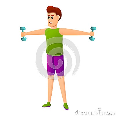 Boy home dumbbell exercise icon, cartoon style Vector Illustration