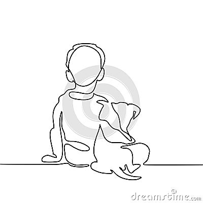 Boy hug dog Vector Illustration