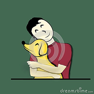 Boy hugging dog Cartoon Illustration