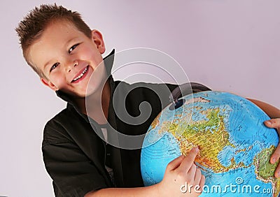 Boy is indicating america Stock Photo