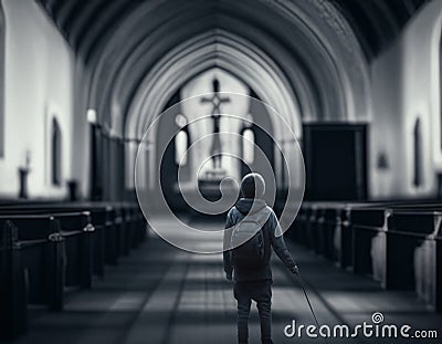 Boy inside of a church Stock Photo