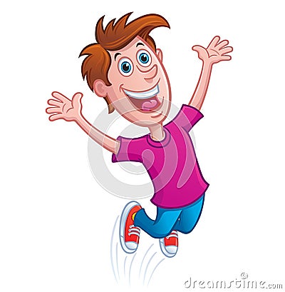 Boy Jumping for Joy Cartoon Illustration