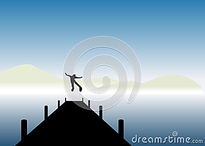 Boy jumping in a lake Vector Illustration