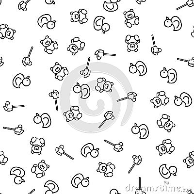 Boy Kid Toy Seamless Pattern Bear and Duck Doodle Vector Illustration