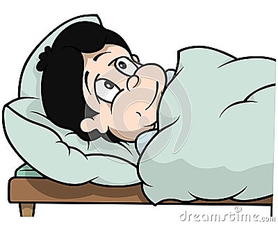 Boy Laying In Bed Vector Illustration