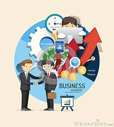 Boy learn business and finance design infographic,learn concept Vector Illustration