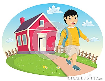 Boy Leaving Home Vector Illustration Vector Illustration