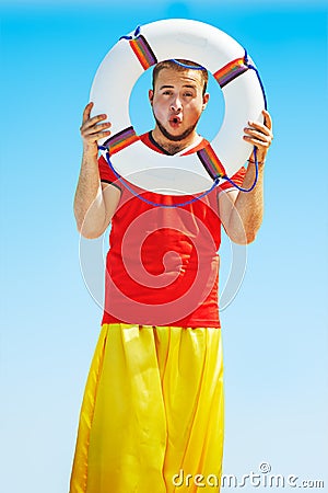 Boy with lifering Stock Photo