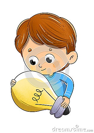 Boy with a light bulb who has had an idea Stock Photo