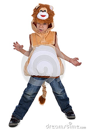 Boy in lion costume Stock Photo