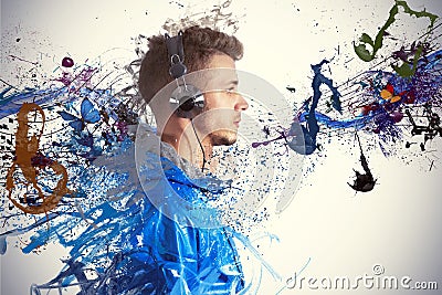 Boy listening to music Stock Photo