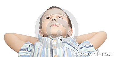 Boy is looking up pensively. Stock Photo