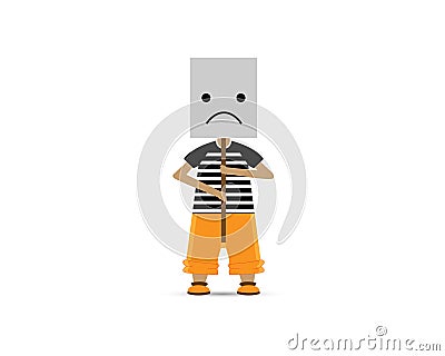 A boy with a mask of sadness. Emotions, state of mind, hypocrisy. Vector illustration. Vector Illustration