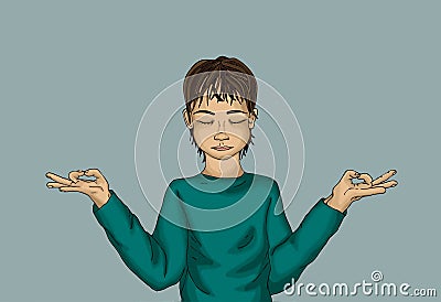 Boy miditiruet. The child is engaged in yoga.Useful for health Stock Photo