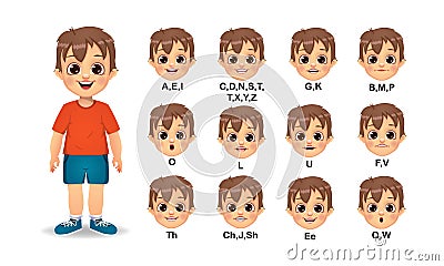 boy mouth animation and Alphabet pronunciation set Stock Photo