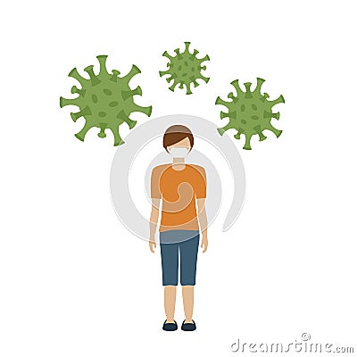 Boy with a mouth guard is infected with virus Vector Illustration