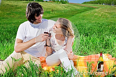 Boy and nice girl with wineglasses Stock Photo