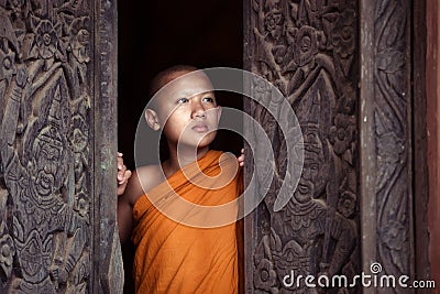 The boy or novice monk buddhist in religion buddhism at Thailand Stock Photo