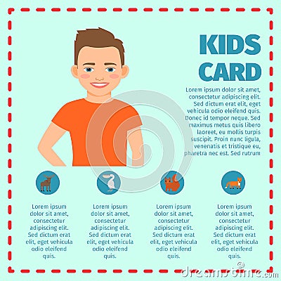 Boy in orange t-shirt infographic card Vector Illustration