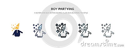 Boy partying icon in different style vector illustration. two colored and black boy partying vector icons designed in filled, Vector Illustration