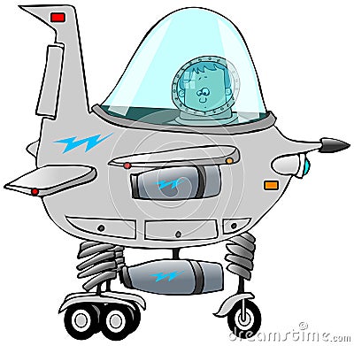 Boy piloting a starship Cartoon Illustration