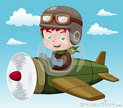 Boy on plane Vector Illustration