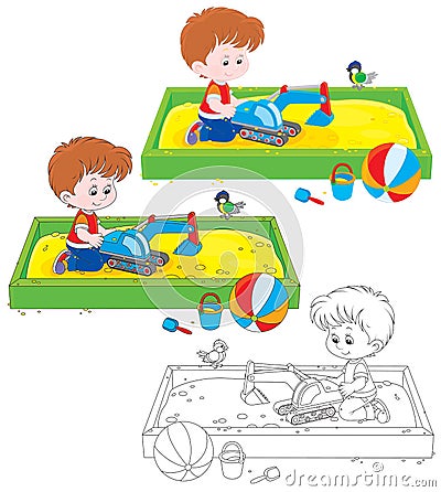 Boy play in a sandbox Vector Illustration