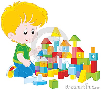 Boy playing with bricks Vector Illustration