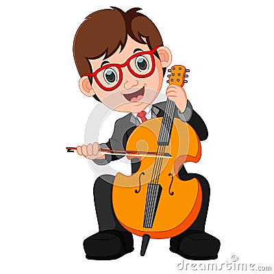 Boy playing cello cartoon Vector Illustration