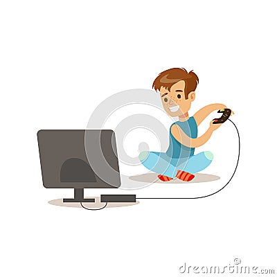 Boy Playing Console Video Games, Traditional Male Kid Role Expected Classic Behavior Illustration Vector Illustration