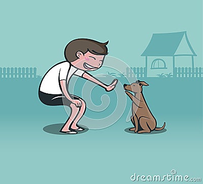 Boy playing with dog Stock Photo