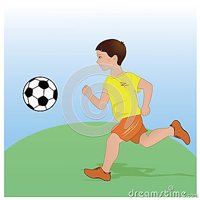 Boy playing football. Flat design. Vector illustration Vector Illustration