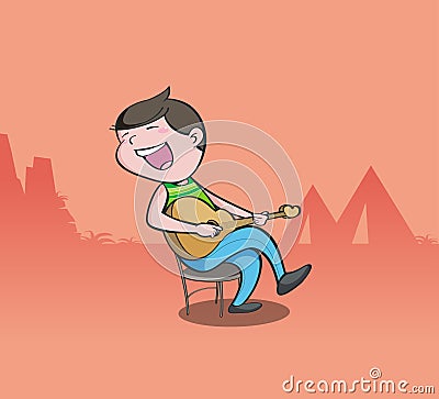 Boy playing guitar Stock Photo