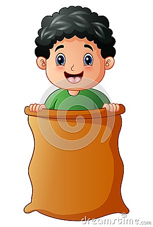 Boy playing jumping sack race Vector Illustration