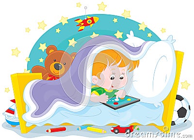 Boy playing on a tablet Vector Illustration