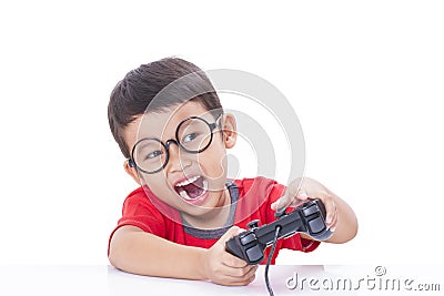 Boy playing video game Stock Photo