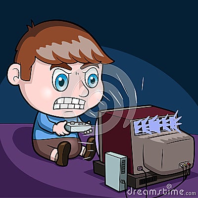 Boy playing video games Vector Illustration