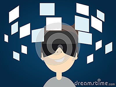 The boy watching VR Glasses and monitor virtual world. Stock Photo