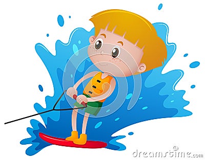 Boy playing water ski Vector Illustration