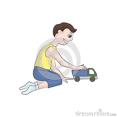 Boy plays with a toy. Vector color illustration Vector Illustration