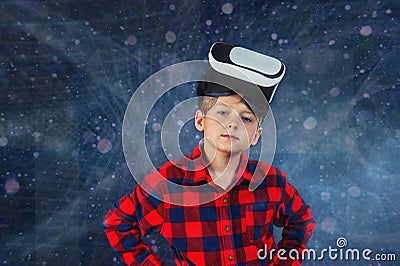 The boy plays virtual educational games . Modern technologies in training Stock Photo