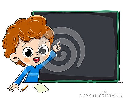 Boy pointing a blackboard at school Stock Photo