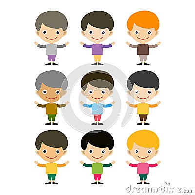 Boy portrait fun happy young expression cute teenager cartoon character and happyness little kid flat human cheerful joy Vector Illustration