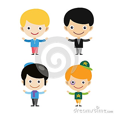 Boy portrait fun happy young expression cute teenager cartoon character little kid flat vector illustration. Vector Illustration