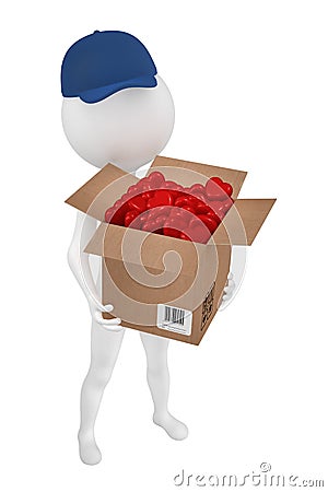 Boy postman with the box of candies to the Valentine's day Cartoon Illustration