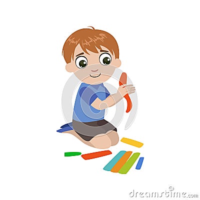 Boy Preparing The Putty For Craft Vector Illustration