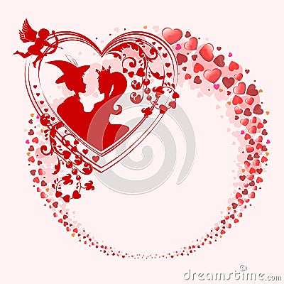 The boy and Princess wreath of red hearts Vector Illustration