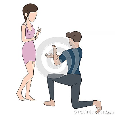 Boy proposing girl character illustration on white background Cartoon Illustration