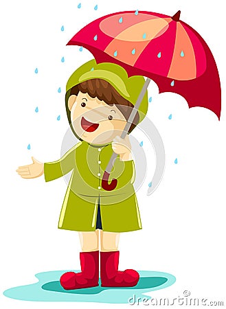 Boy in rain Vector Illustration