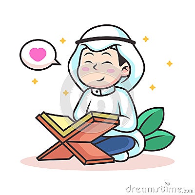 Boy Read Quran Cartoon. Vector Icon Illustration, Isolated on Premium Vector Vector Illustration